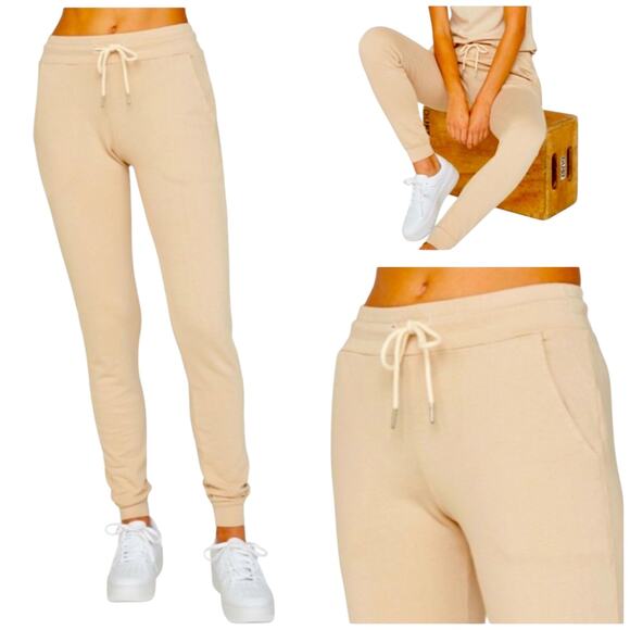 MATE the Label Pants - Mate The Label Dakota Thermal Waffle Knit Organic Cotton Jogger Neutral Beige M